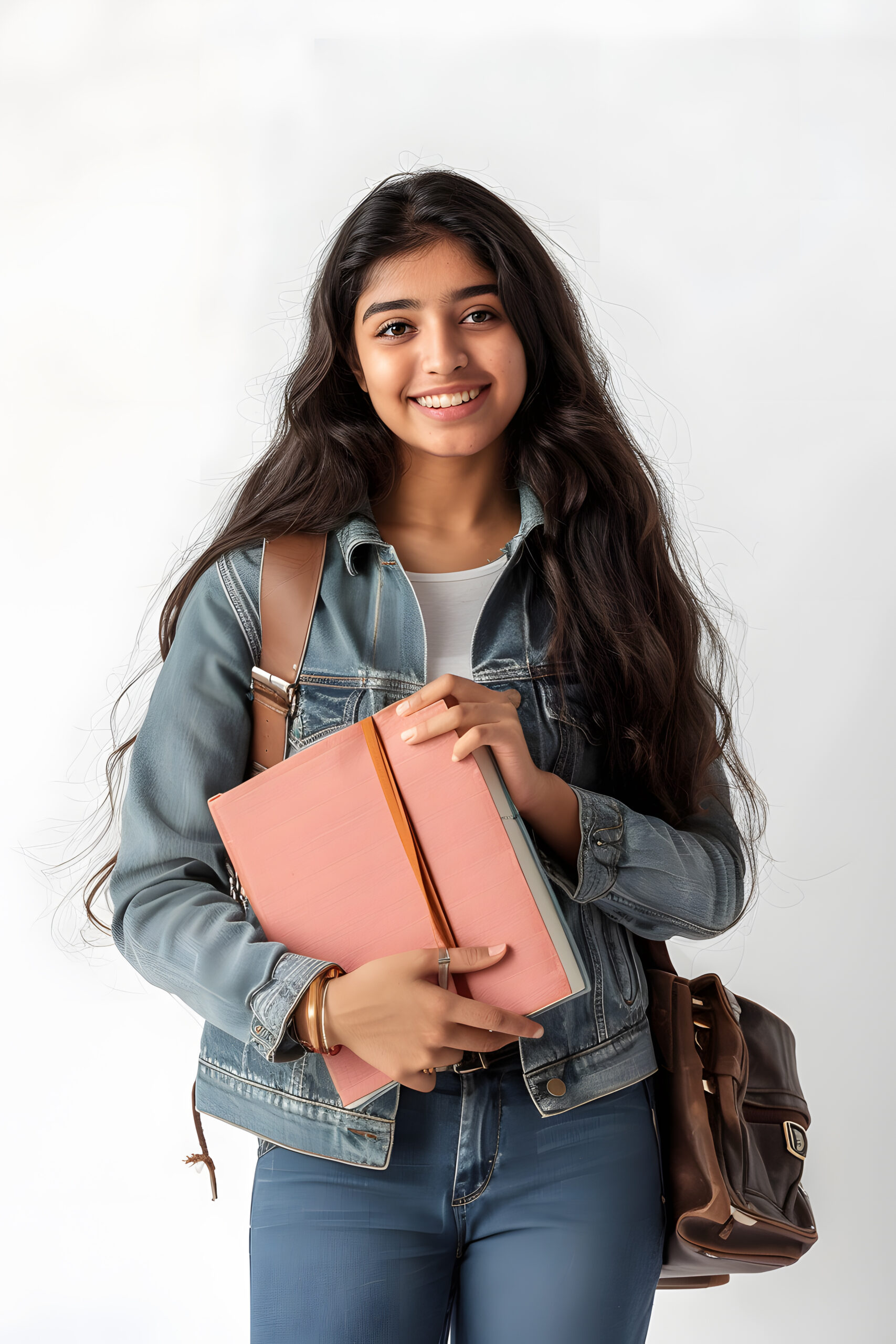 A beautiful indian student girl with smiley face holding books